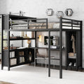 Metal Loft Bed with Wardrobe And L-shaped Desk, Queen Size Loft Bed with Storage Cubes and Shelves, Heavy Duty Loft Bed for Kids Teens Adults, Black