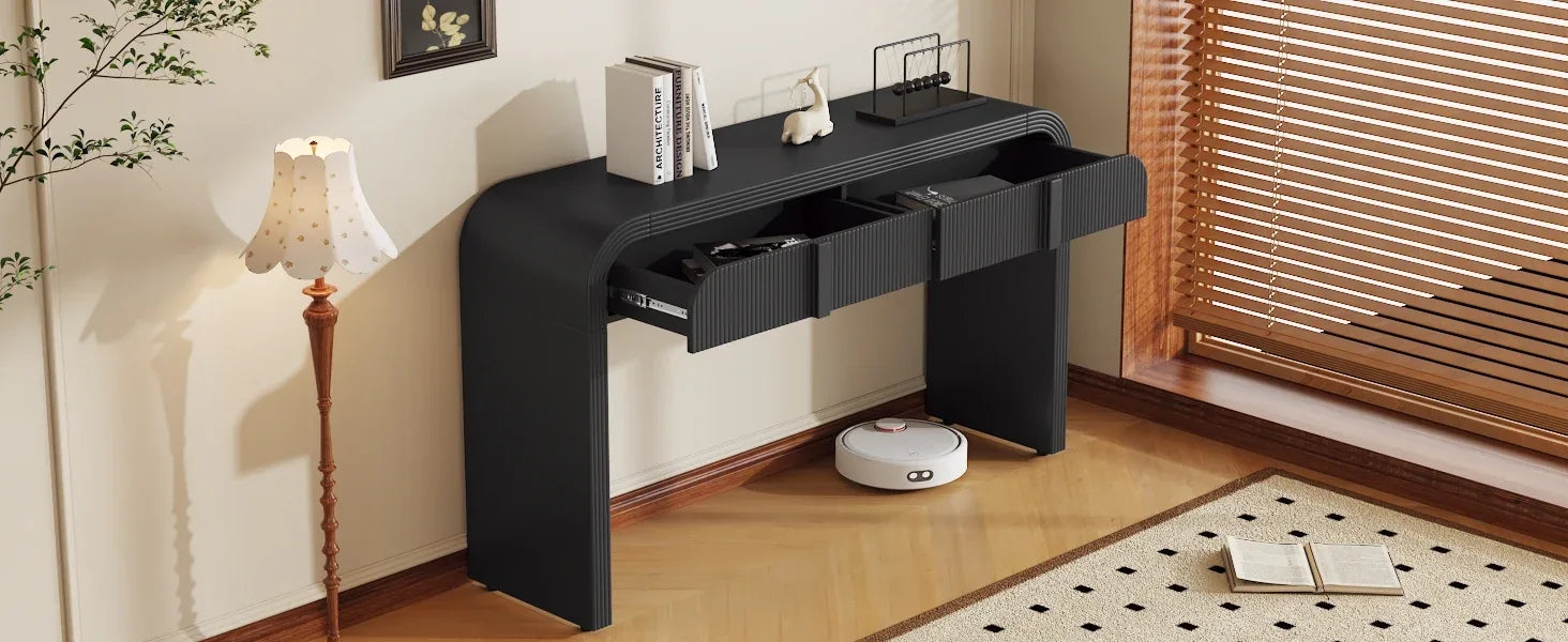 TREXM Modern Console Table with 2 Storage Drawers, Fluted Entryway Table with Rounded Silhouette for Hallway Living Room and Entryway (Black) - Eloy Royal
