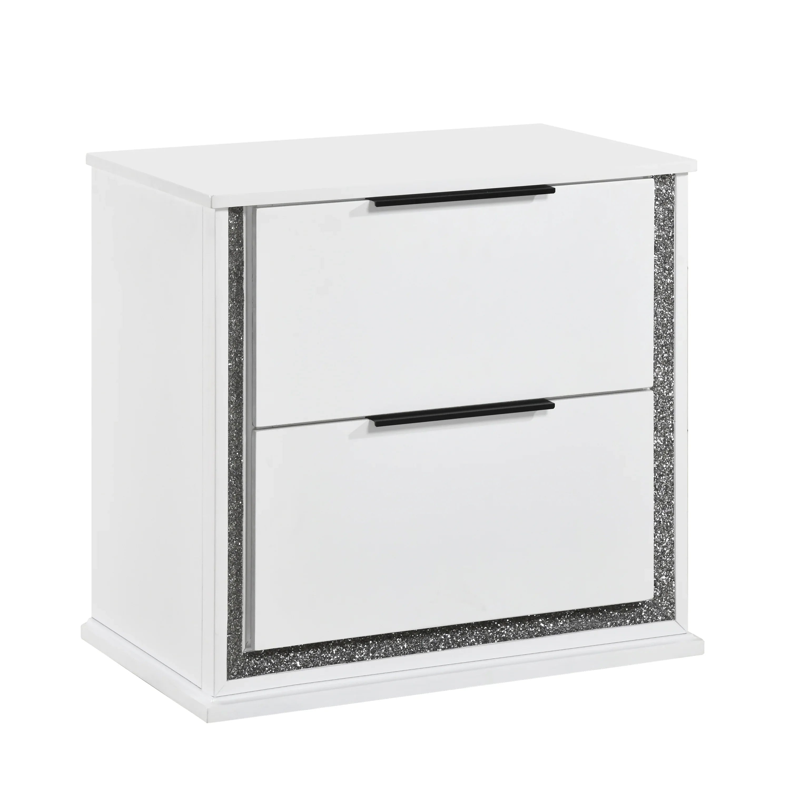 Contemporary Glam White Finish Nightstand with Two Drawers LED Light 8-Colors Bedroom Furniture 1pc Bedside Cabinet - Eloy Royal