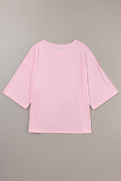 Light Pink Colorblock Star Patched Half Sleeve Oversized Tee - Eloy Royal