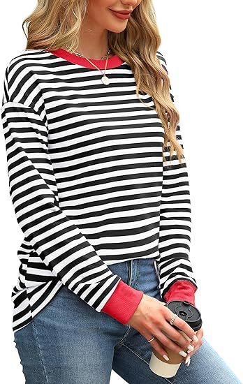 Women's Striped Pattern Round Neck Long-sleeved Sweater