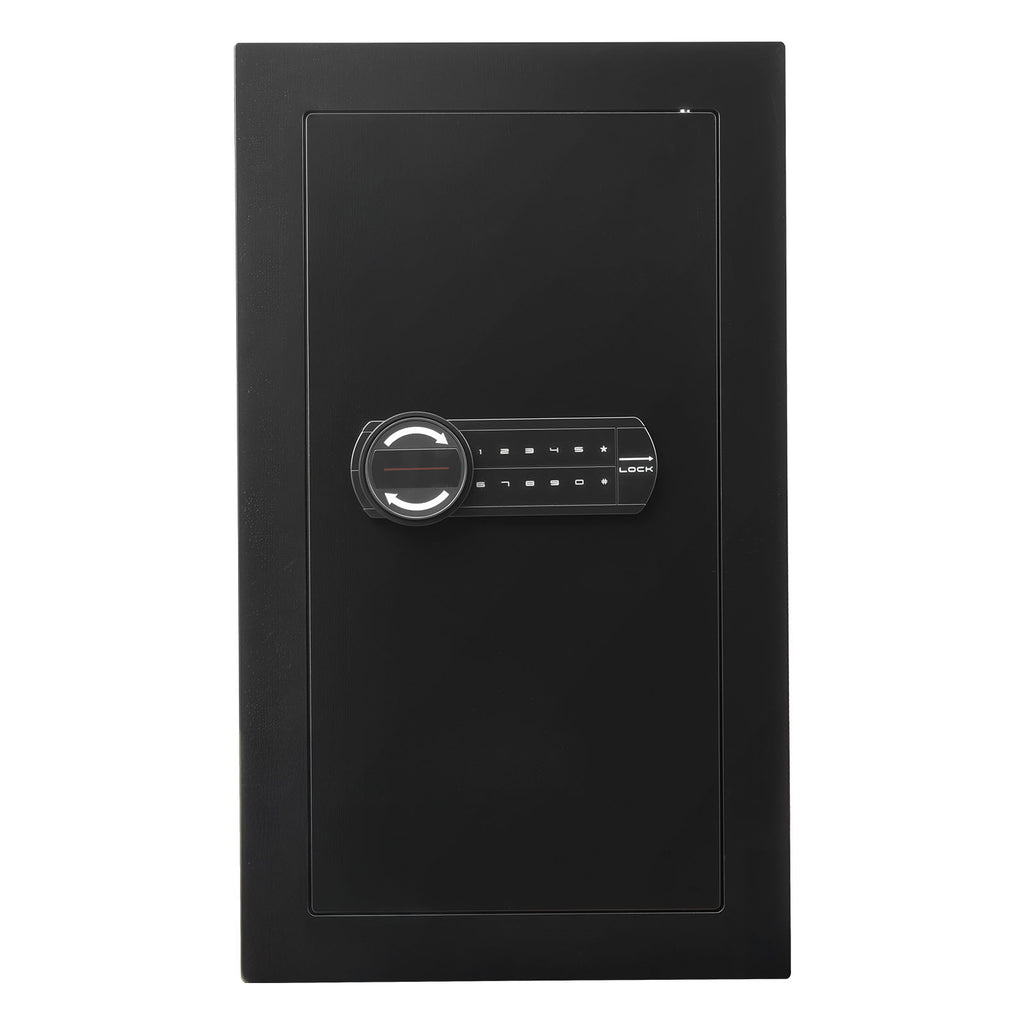 Wall Safe, 3-Tier Hidden Wall Mounted Safe with Password & Key, Q235 Cold-Rolled Steel In-Wall Box with LED Lighting, 2 Adjustable Shelves & 5 Key Holders for Money, Jewelry, Passport, Black