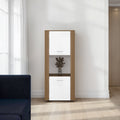 Hyder Bookcase with Upper and Lower Doors, Open Center Shelf and Vertical Design, Natural Oak / White