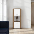 Hyder Bookcase with Upper and Lower Doors, Open Center Shelf and Vertical Design, Natural Oak / White