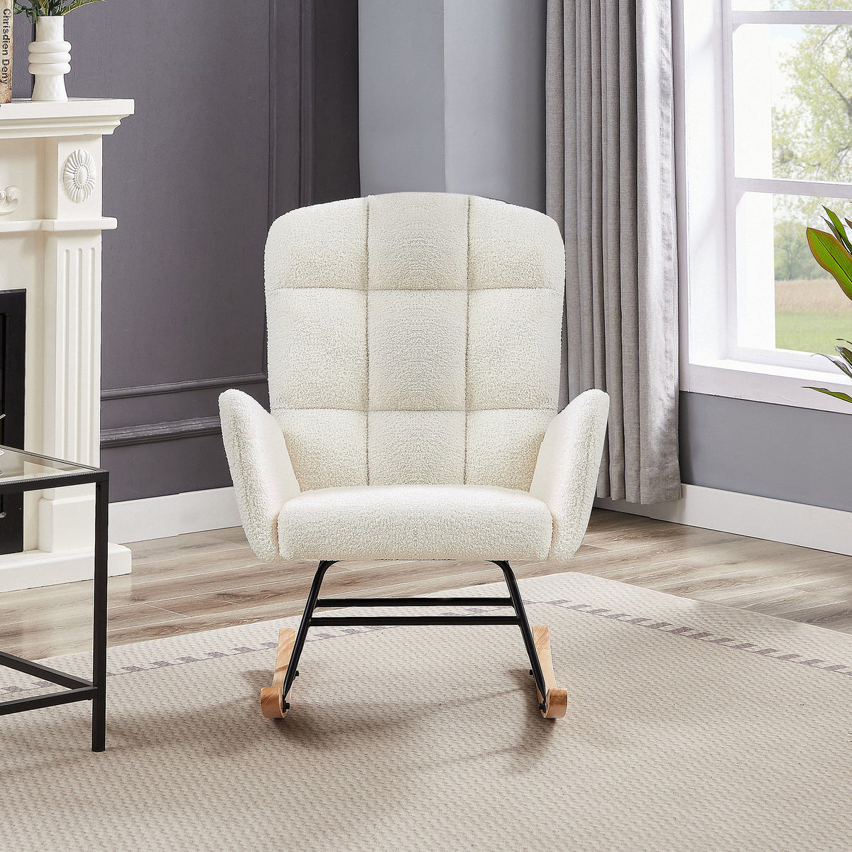 Cream White Teddy Rocking Armchair