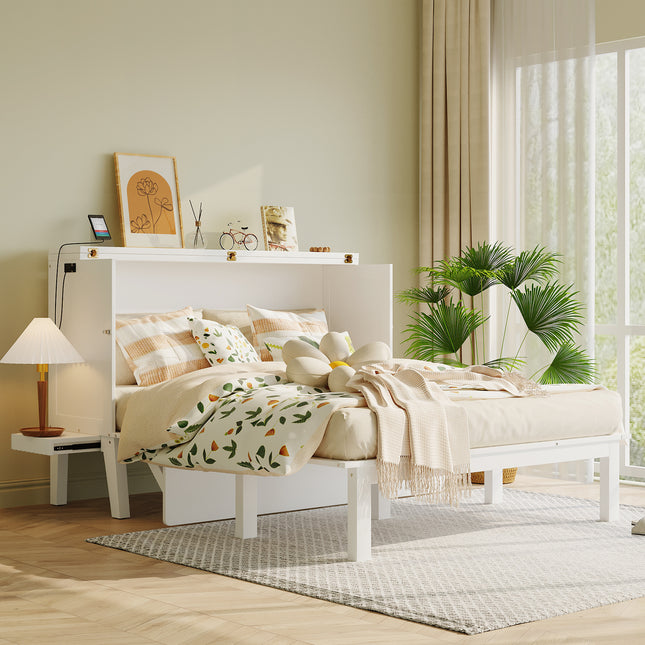 Queen Size Murphy Bed with USB Port and removable Shelves on Each Side,White(OLD SKU:LP001661AAK)