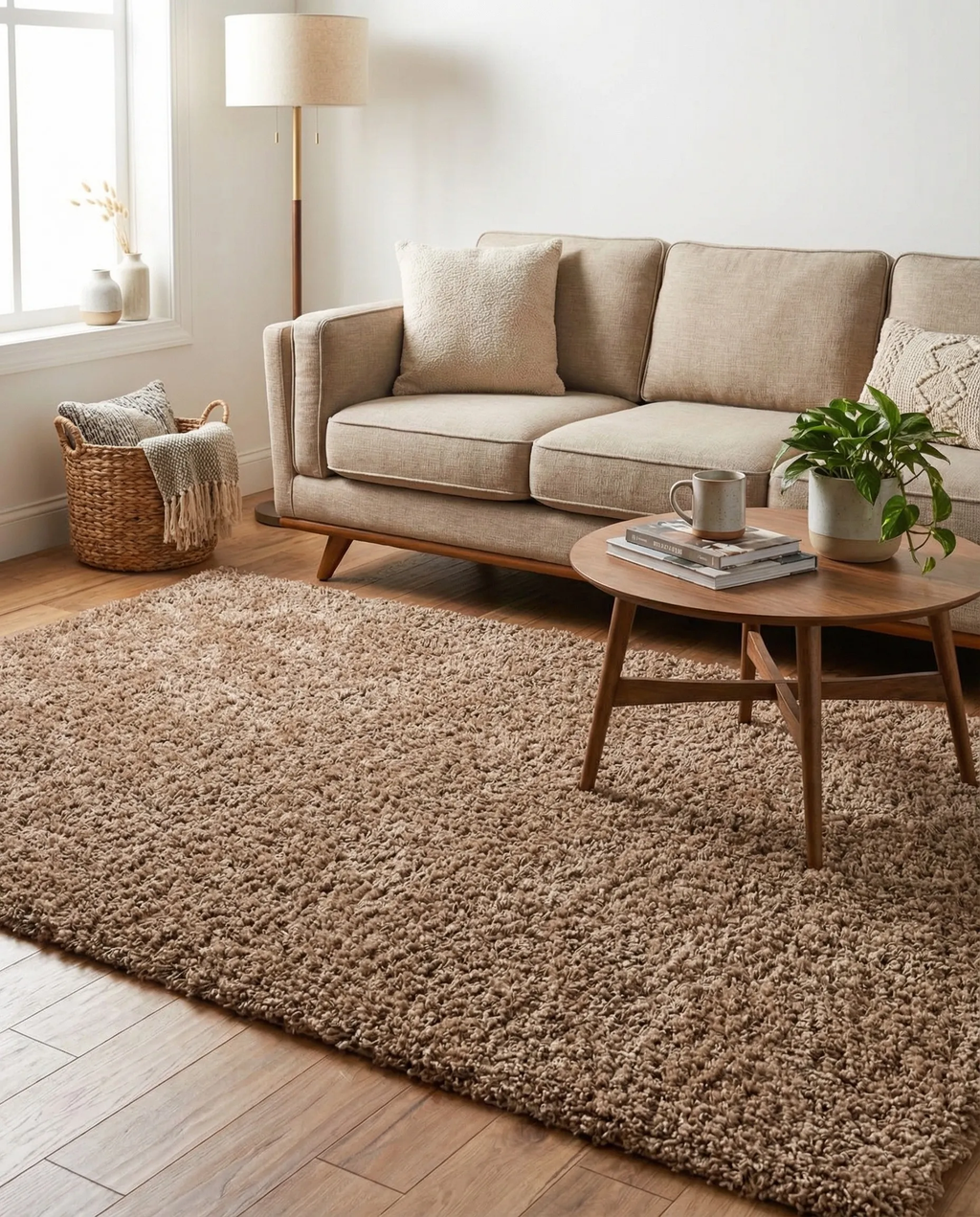 Merino Coffee Shaggy Rug 7.5x9.5, Modern & Soft 89*113 inch