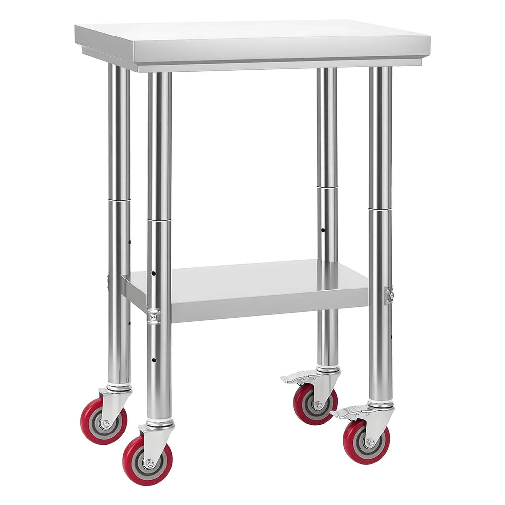Stainless Steel Table, 24 x 18 Inches Food Prep Worktable with Wheels, Kitchen Prep Table with Adjustable Undershelf Workstations for Commercial Kitchen, Restaurant, Hotel and Garage, Outdoor - Eloy Royal