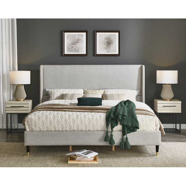 Arles 3-Piece Upholstered Bedroom Set, Wingback Platform Bed with Two Nightstands