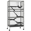 PawHut 63' 6-Tier Small Animal Cage, Ferret Cage, Large Chinchilla Cage with Hammock Accessory & Heavy-Duty Steel Wire, Small Animal Habitat with 6 Doors, Removable Tray, Gray