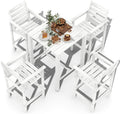HDPE Adirondack Patio Table and Chairs Set of 5, Outdoor HDPE Patio Bar Set, All Weather Bar Chairs and Table Set for Patio, Balcony, Backyard, Poolside, White