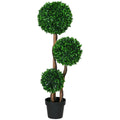HOMCOM 3.5ft/43.25' Artificial 3 Ball Boxwood Topiary Tree with Pot, Indoor Outdoor Fake Plant for Home Office, Living Room Decor