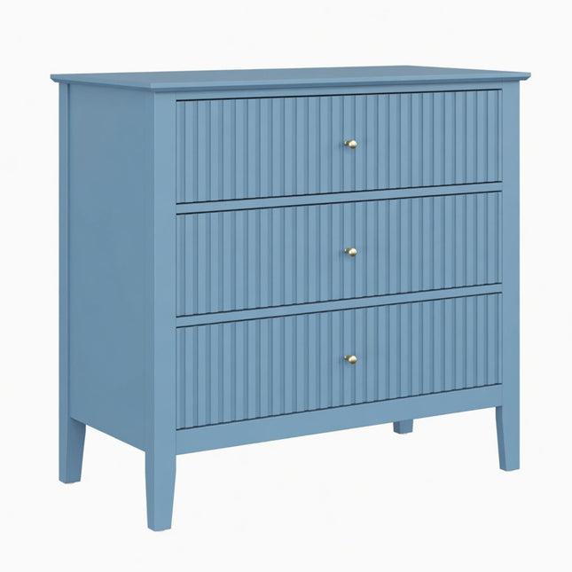 Mint Light Blue Fluted 3-Drawer Nightstand, Modern Bedroom End Table with Soft-Close Slides, 32' Wide Engineered Wood Storage Unit