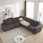 110-Inch Oversized Corduroy Corner Sofa,L Shaped Corner Couch with two storage spaces,USB port & Type-C port and Cup-holder , Deep Seat Comfy Upholstered Couches for Living Room(Not freely combinable)