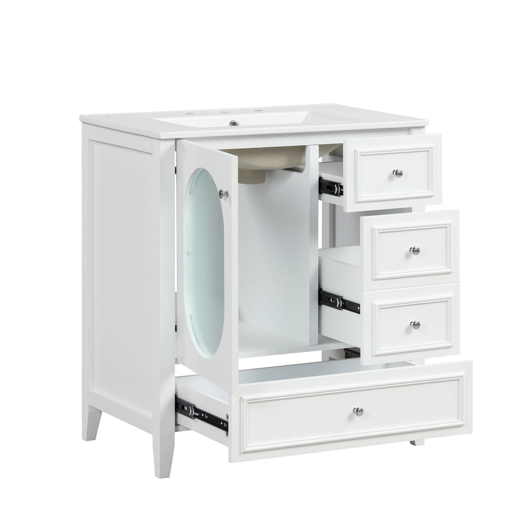 Giotto Three-Drawer Bathroom Vanity with Sink, White, 30 in
