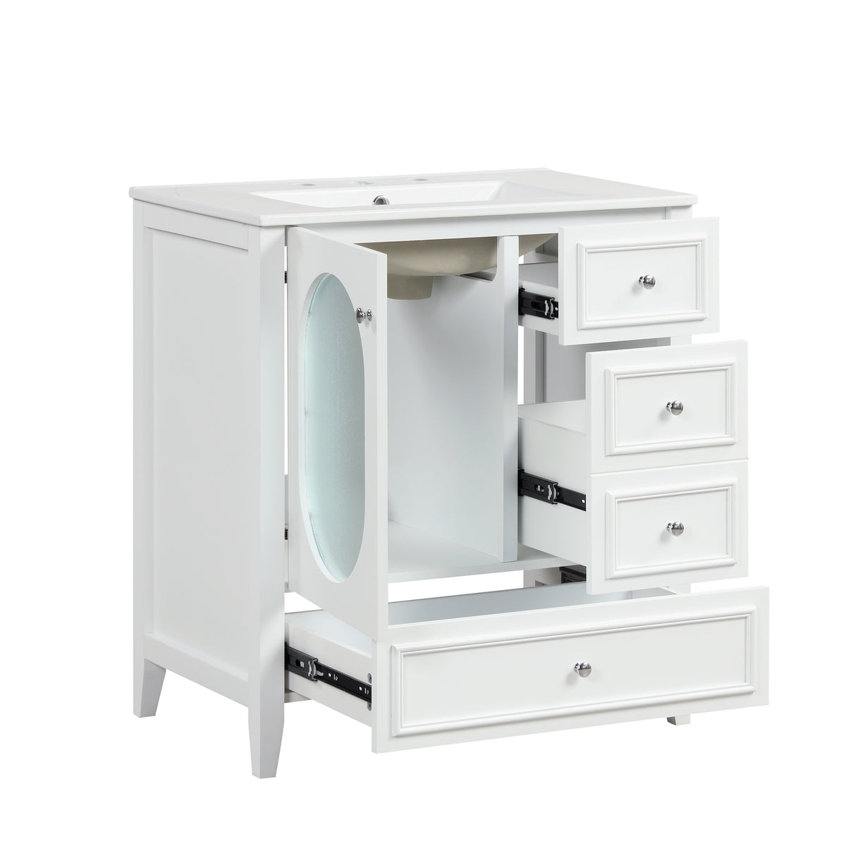 Giotto Three-Drawer Bathroom Vanity with Sink, White, 30 in