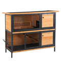 PawHut 48' 2-Story Large Rabbit Hutch Bunny Cage Wooden Pet House Metal Frame with Individual Room, Ramp, No Leak Tray, Feeding Trough, Waterproof Asphalt Roof for Outdoor/Indoor