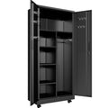 Rolling Metal Storage Locker Cabinet with Lockable Doors - 71' Freestanding Steel Wardrobe for Home, Office, School, Employee, Gym & Fire Department (Black)