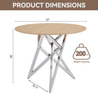 37Inch Round Dining Table, Small Round Kitchen Table With Silver Metal Legs, Suitable For 2 To 4 People, Modern Dining Room Table, Burlywood. - Eloy Royal