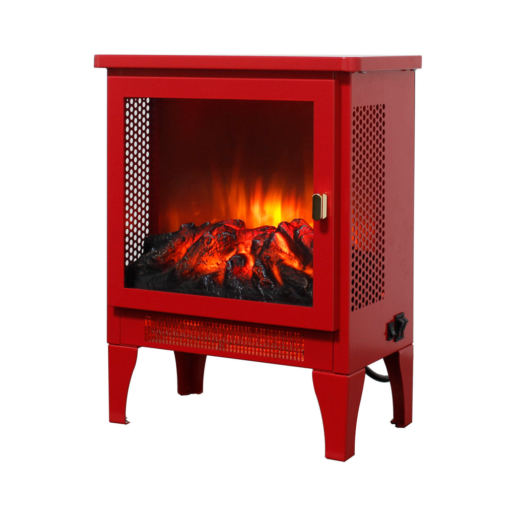 18 inch Freestanding Electric Fireplace Stove heater with 3D Flame effect,Classic Red