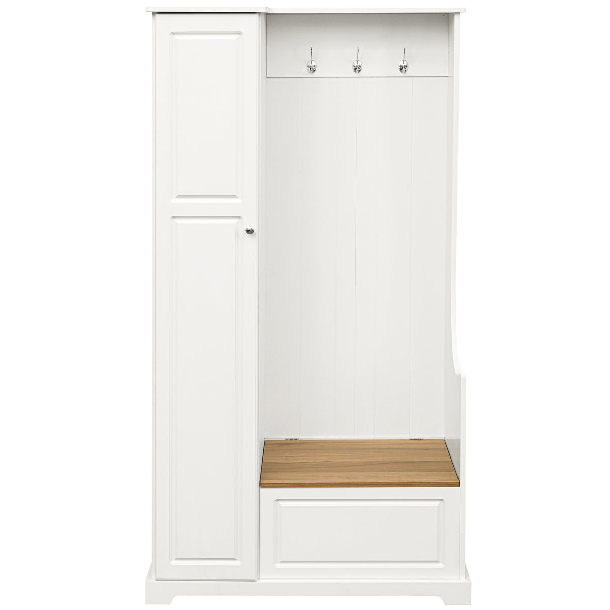 Stylish Design Hall Tree with Flip-Up Bench, Minimalist Hallway Shoe Cabinet with Adjustable Shelves, Multifunctional Furniture with Hanging Hooks for Entryways, Mudroom, White