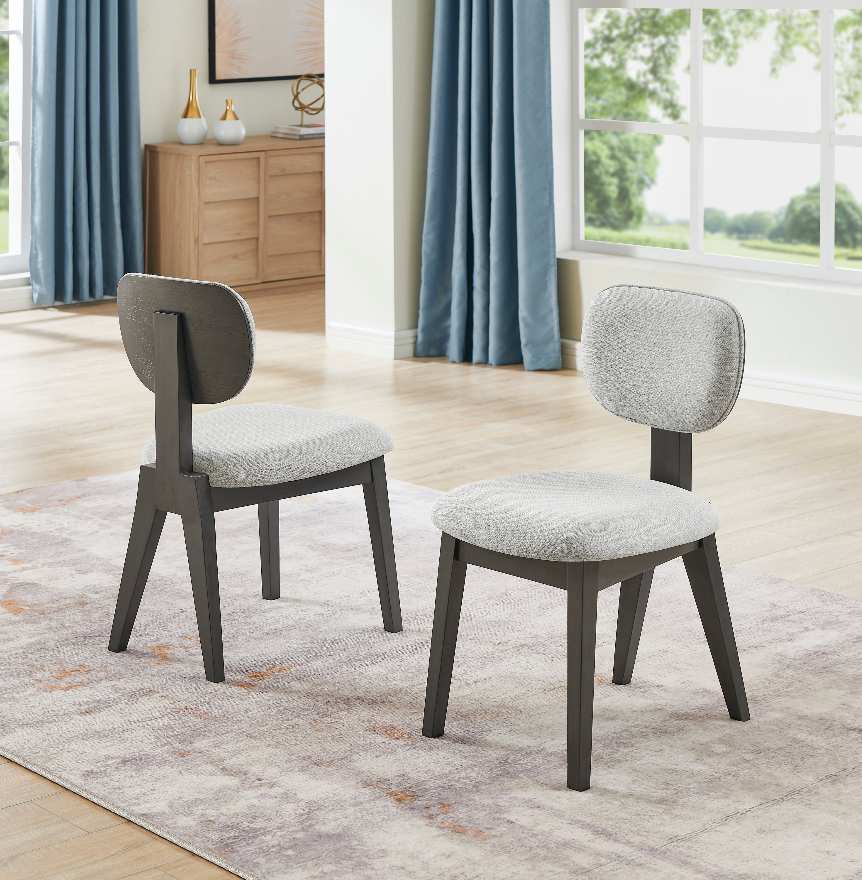 Venezia Set of 2 Light Gray Fabric Upholstered Dining Chairs with Gray Wood Frame – Comfortable Contemporary Seating