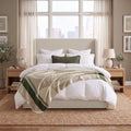 Carmen Tall Headboard Upholstered Bed / 52.3' High Headboard / Elegant Simplicity / No Box Spring Needed / Easy Assembly / King / Ivory Boucle