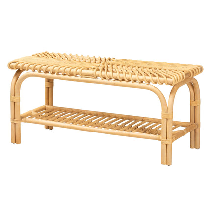 Modern Bohemian Natural Brown Rattan Accent Bench