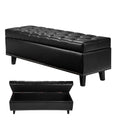 Button-Tufted Storage Ottoman Bench PU Leather Bench with Wood Legs Black