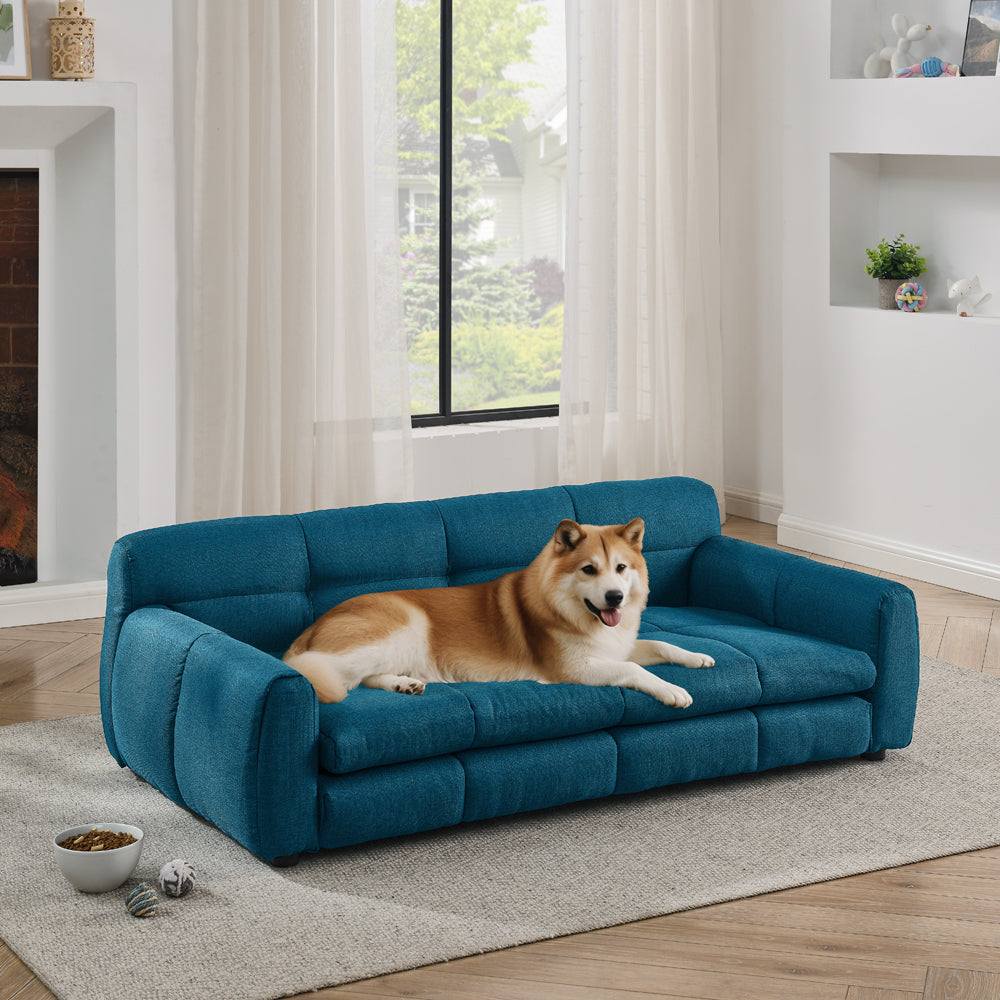 Soft and comfortable pet bed for big and oversized dogs, durable elevated dog sofa bed, comfortable dog sofa, modern and fashionable linen fabric dog sofa-Dark Blue