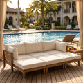TOPMAX Outdoor Large 96.3' W Daybed Acacia Wood 6-Piece Patio Sofa Set with 5 Pillows and 6 Cushions for Backyard, Poolside, Graden ,Indoor Use, Light Teak&Beige Cushion