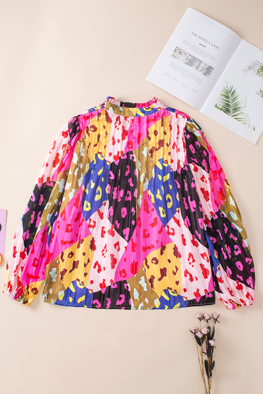 Rose Leopard Print Puff Sleeve Crinkle Blouse - Eloy Royal