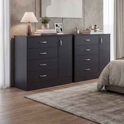 Lund Set of 2 Dressers, Minimalist Modern Style, High Capacity Bedroom Storage Furniture,Wenge
