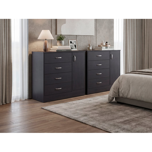 Lund Set of 2 Dressers, Minimalist Modern Style, High Capacity Bedroom Storage Furniture,Wenge