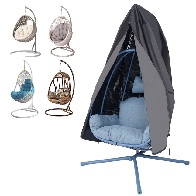 Waterproof Single Egg Chair Cover, Heavy Duty 420D Oxford Hanging Swing Chair Cover with Zipper, Buckle & Drawstring, Windproof Weather Resistant Outdoor Patio Furniture Protector