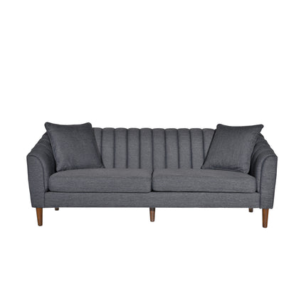 Contemporary 3-Seater Sofa with Plush Accents, Charcoal Fabric, 84.5 Inches