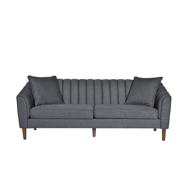 Contemporary 3-Seater Sofa with Plush Accents, Charcoal Fabric, 84.5 Inches