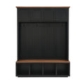 59''W Entryway Hall Tree with Bench and Storage, Farmhouse Wood-grain Accent 4-in-1 Hall Tree with Cabinets, Coat Racks and Hooks for Hallway, Entryway, living room and Mudroom