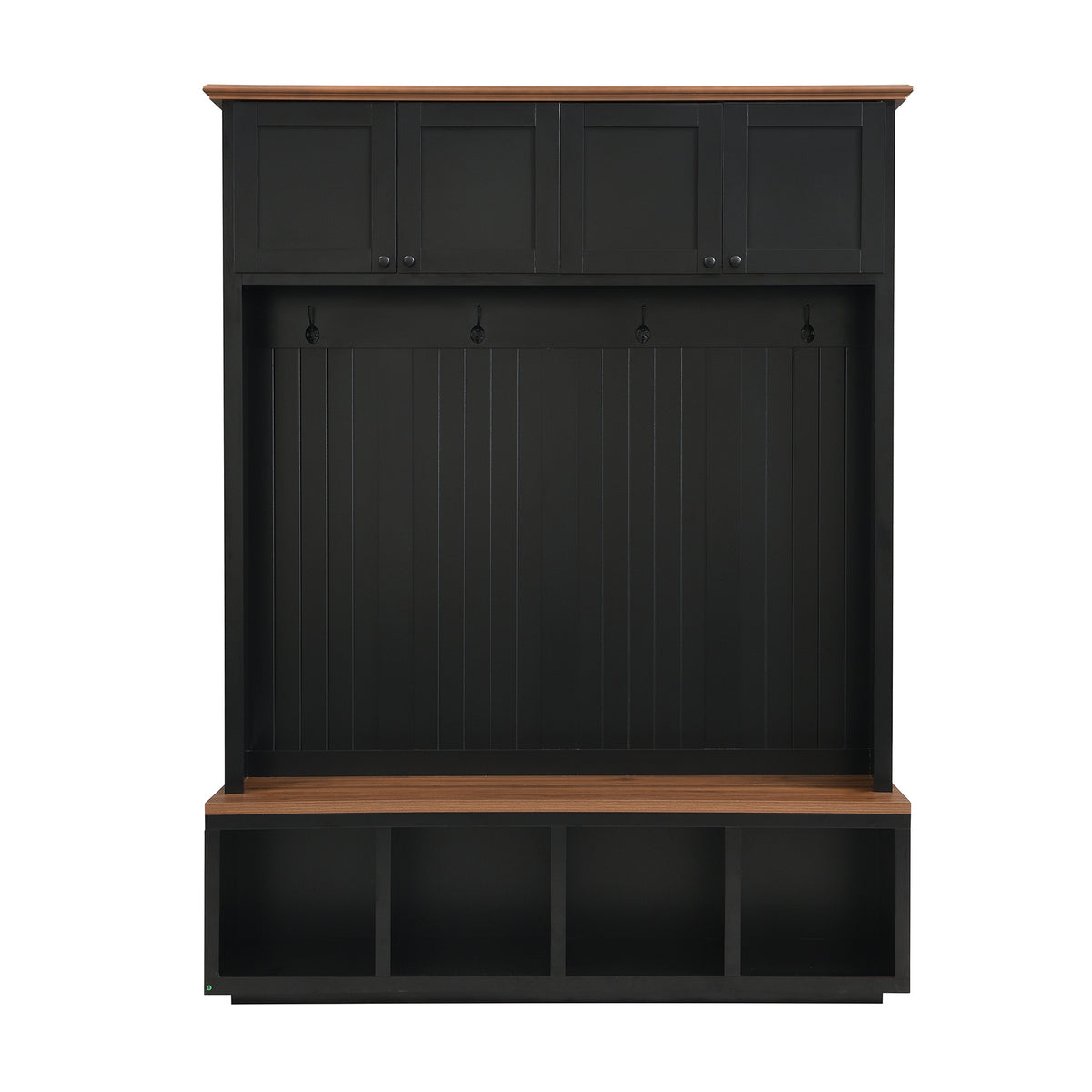 59''W Entryway Hall Tree with Bench and Storage, Farmhouse Wood-grain Accent 4-in-1 Hall Tree with Cabinets, Coat Racks and Hooks for Hallway, Entryway, living room and Mudroom