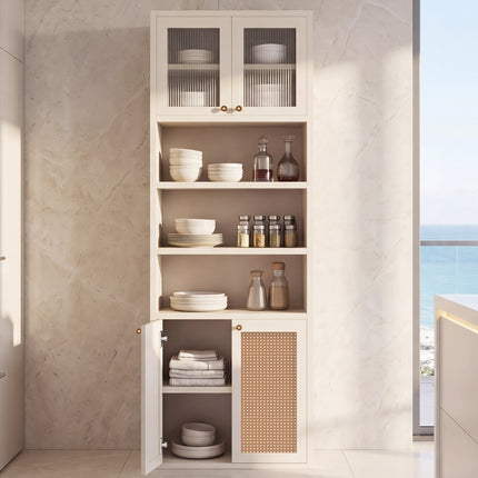 OMCHOM Tall Kitchen Pantry Storage Cabinet, 71' Tall Extra Deep 15.8' Modern Kitchen Cabinet, Cupboard with Open Shelf & Enclosed Storage, Freestanding Anti-Tip Organizer for Kitchen