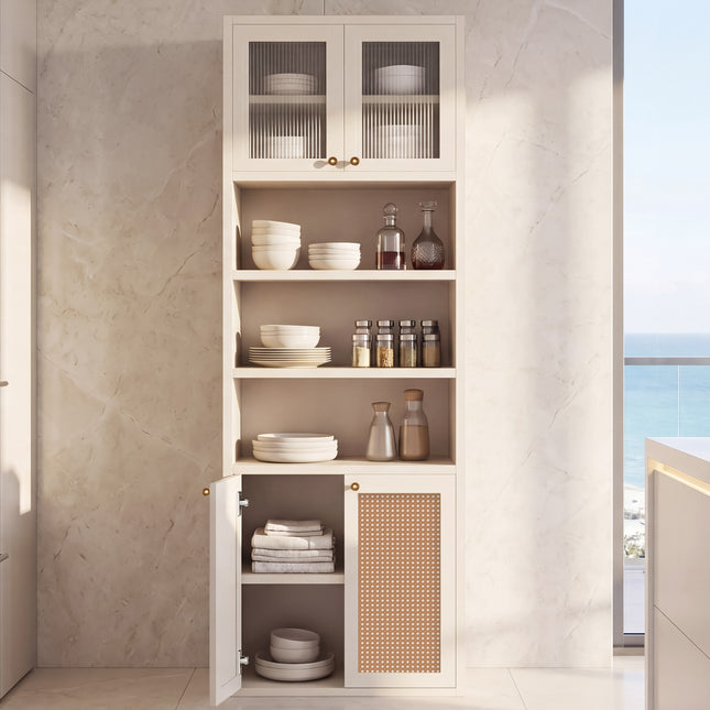 OMCHOM Tall Kitchen Pantry Storage Cabinet, 71' Tall Extra Deep 15.8' Modern Kitchen Cabinet, Cupboard with Open Shelf & Enclosed Storage, Freestanding Anti-Tip Organizer for Kitchen