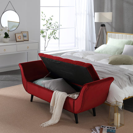 Vintage Tufted 65-inch Long Bench, Velvet Upholstered Storage Ottoman with Classic Retro Design, Mid-Century Modern Footstool for Living Room, Bedroom Entryway   wenred