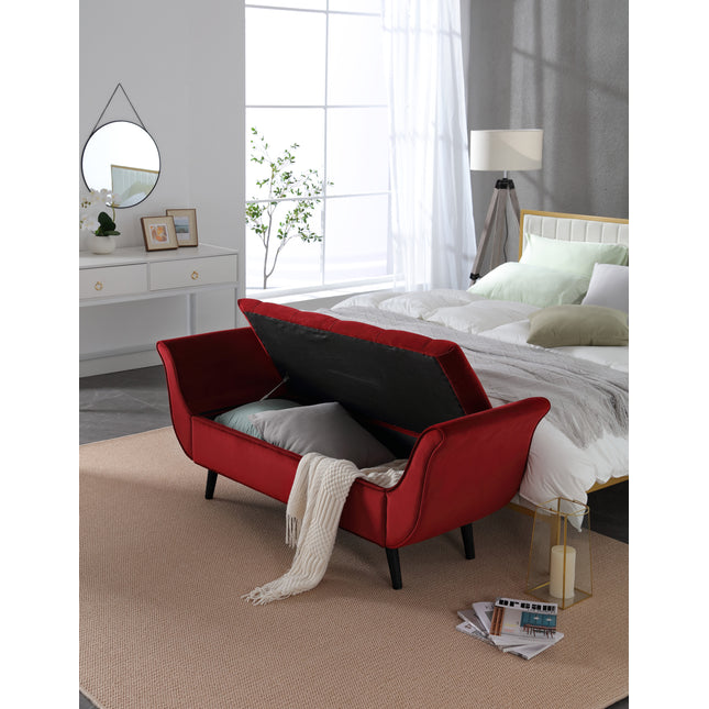 Vintage Tufted 65-inch Long Bench, Velvet Upholstered Storage Ottoman with Classic Retro Design, Mid-Century Modern Footstool for Living Room, Bedroom Entryway   wenred