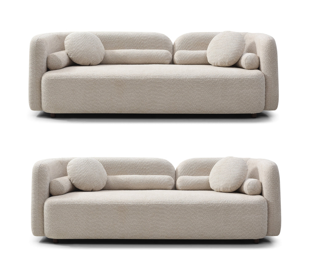 2 Pieces Luxury Modern Couch for Living Room, Boucle Fabric Upholstered Comfy Couch for Apartment Home Office, 3 Seater, Light Beige