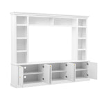 Modern All-in-One TV Stand with Bookcase for TVs up to 70 inch, White MDF Entertainment Center with 3 Adjustable Shelves, Living Room Display Storage Cabinet