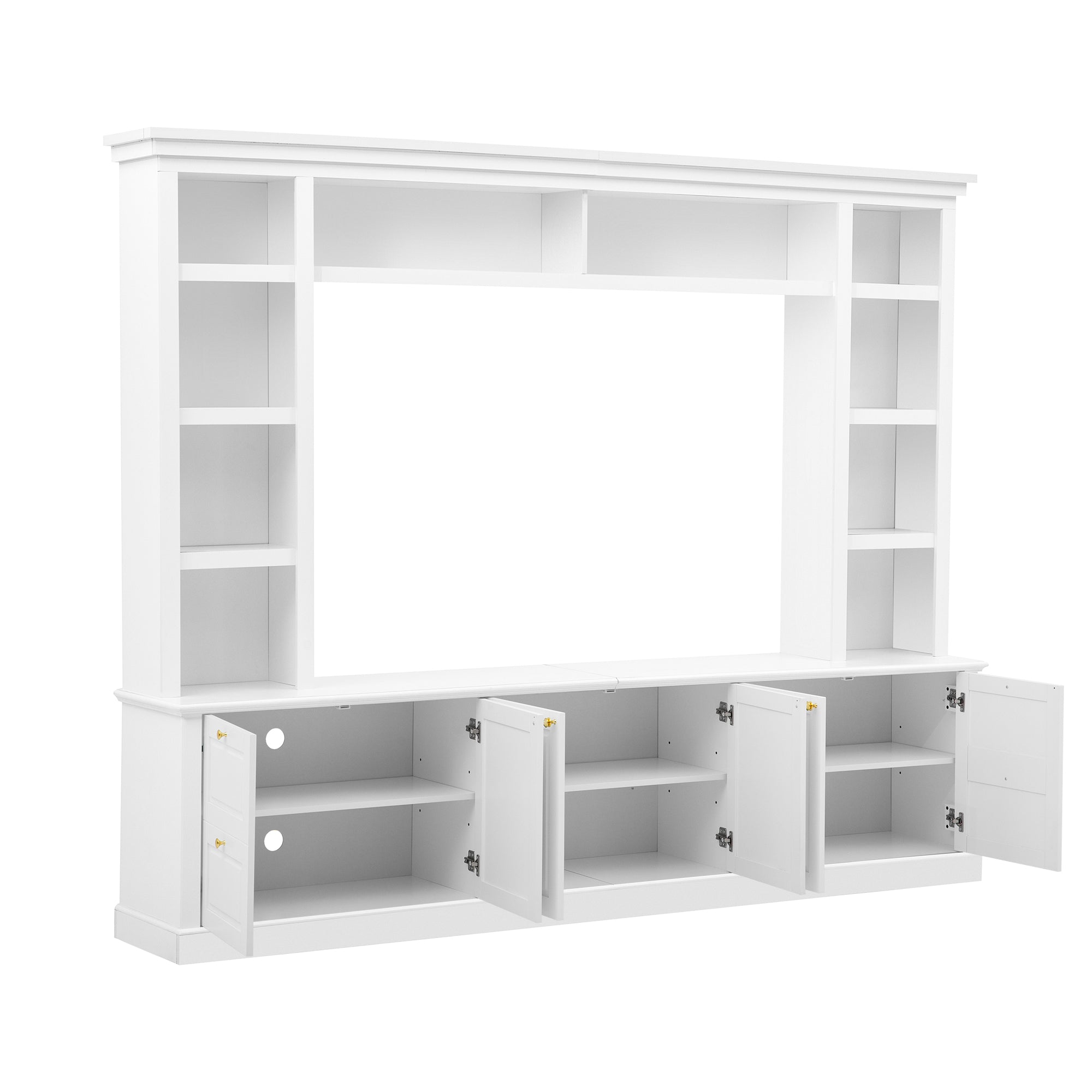 Modern All-in-One TV Stand with Bookcase for TVs up to 70 inch, White MDF Entertainment Center with 3 Adjustable Shelves, Living Room Display Storage Cabinet