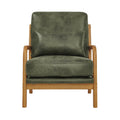 Wooden Lounge Chair with Olive Green Fabric: Solid Wood Frame, Breathable Foil Fabric, Compact Design for Living Room or Bedroom Corner