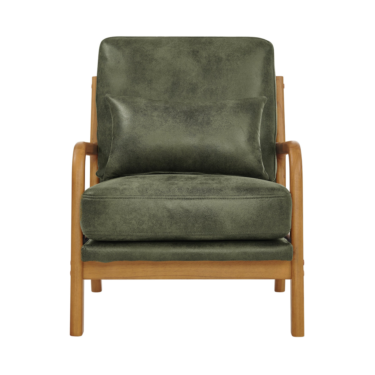 Wooden Lounge Chair with Olive Green Fabric: Solid Wood Frame, Breathable Foil Fabric, Compact Design for Living Room or Bedroom Corner