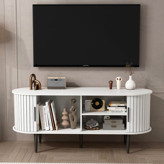 TV Stand, 47' Modern TV Console Table with Storage Compartment and Sliding Door, Gaming Entertainment Center with Cabinet for Living Room, Bedroom, Office (WHITE Color)