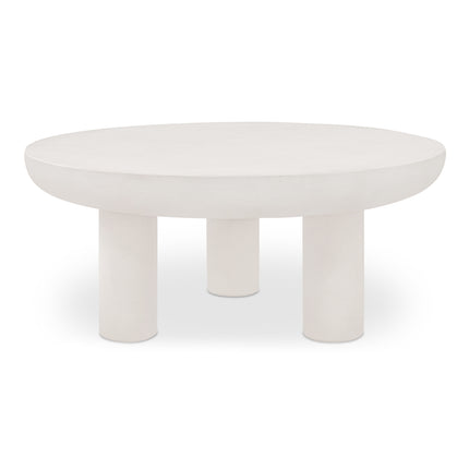 Coffee Table, Round Fiber-Reinforced Concrete Top and Legs, Durable Indoor-Outdoor Design, Cream
